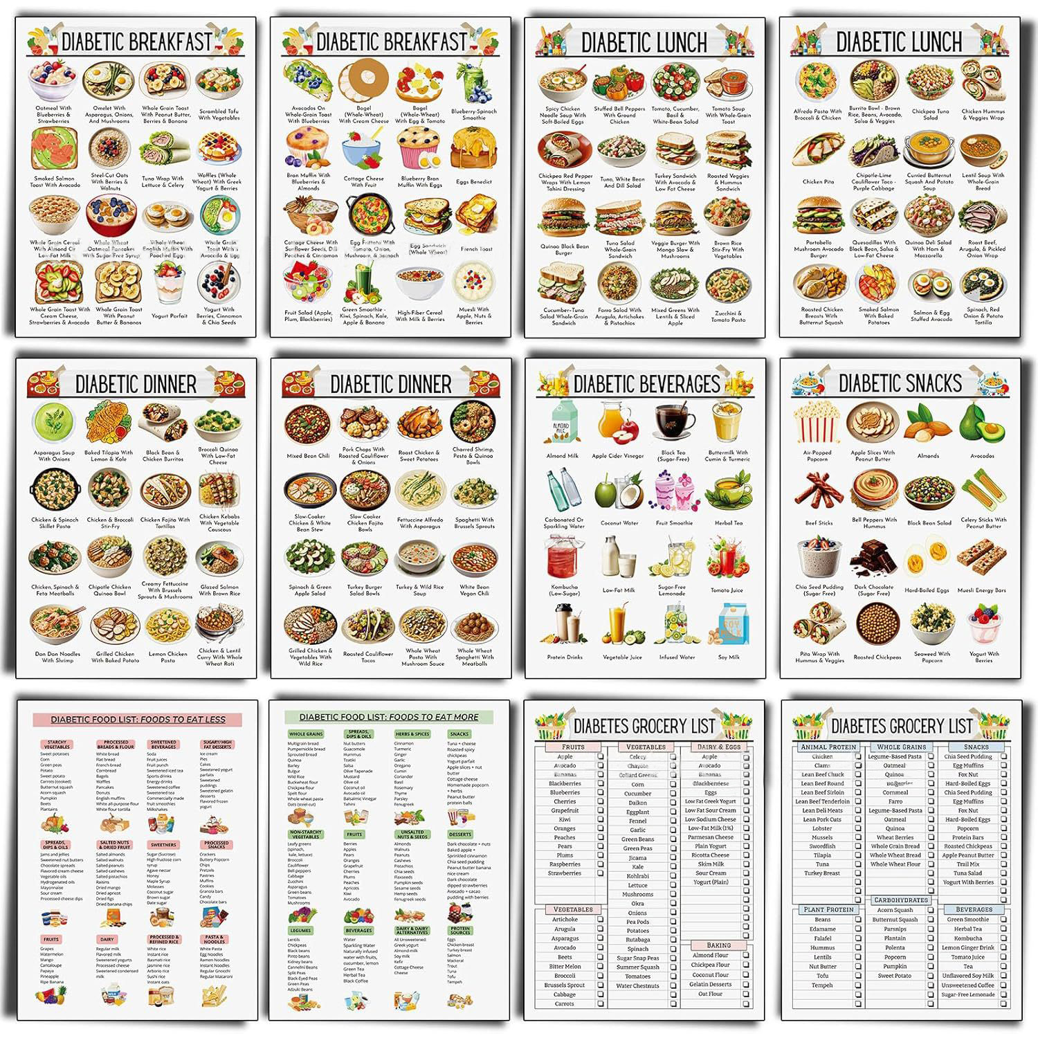 12pcs Diabetic Meal Planner Un - Food Snacks Options avaliação e preço