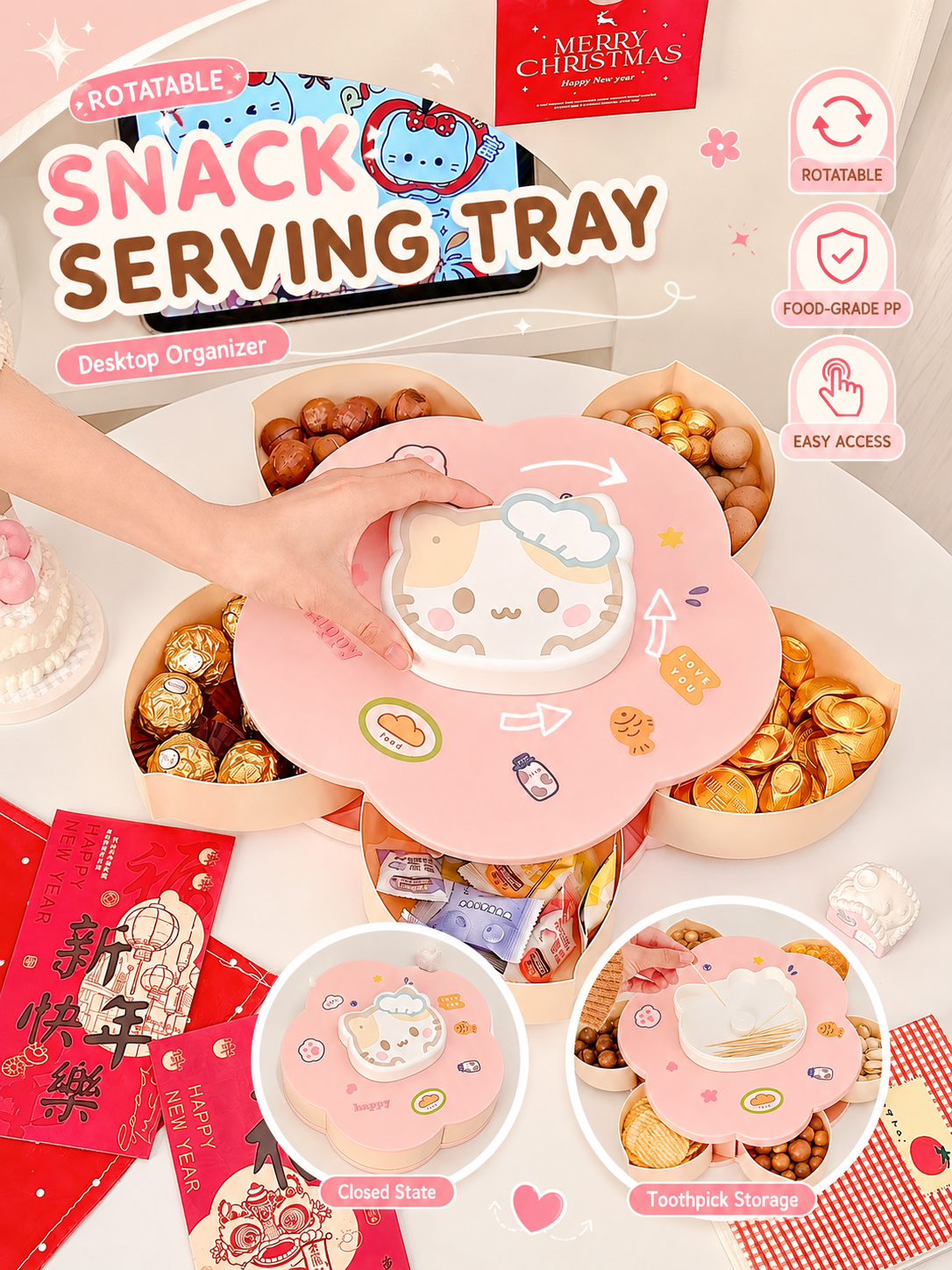 Rotatable Cute Cartoon Divided - Food Snacks For Party avaliação e preço